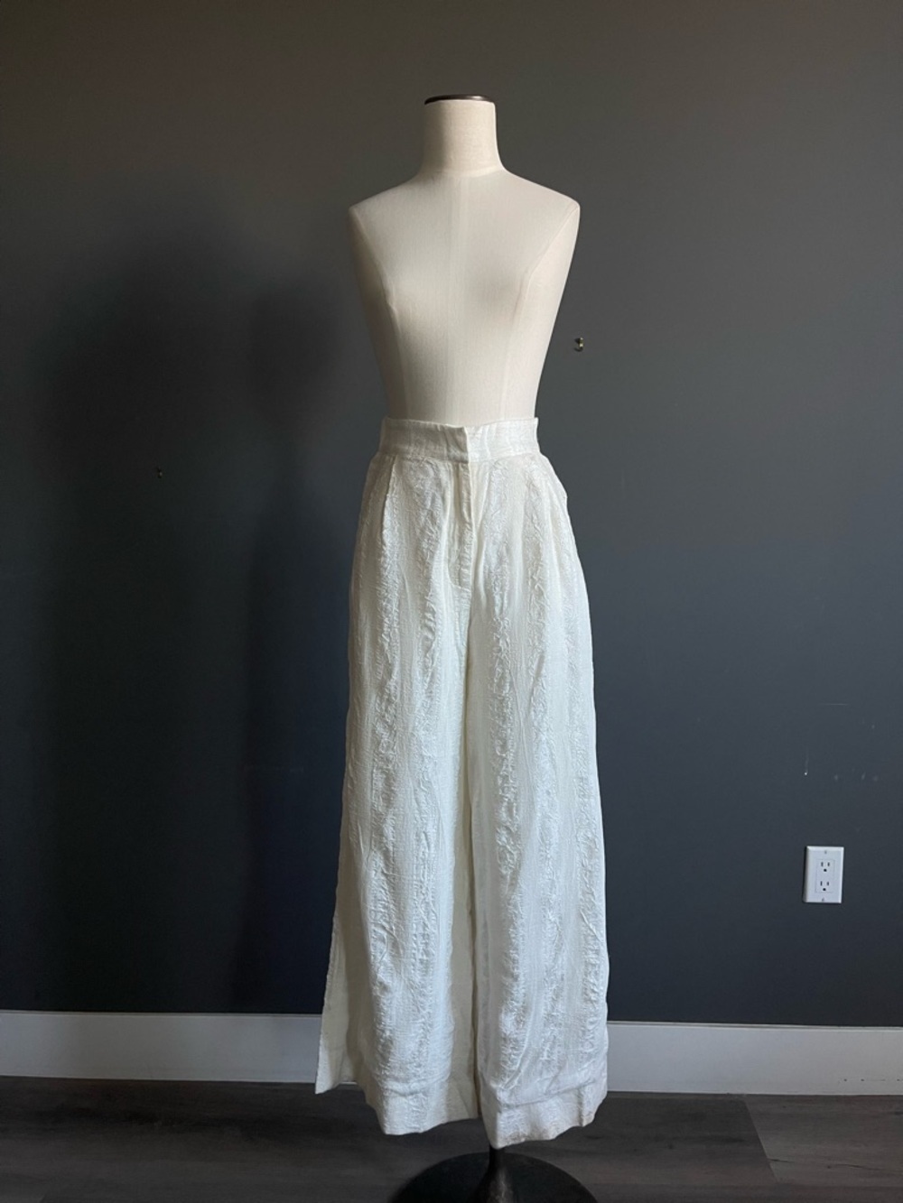 The Handloom Ivory Textured Wide Leg Pants High Waist Resort Minimalist Bridal